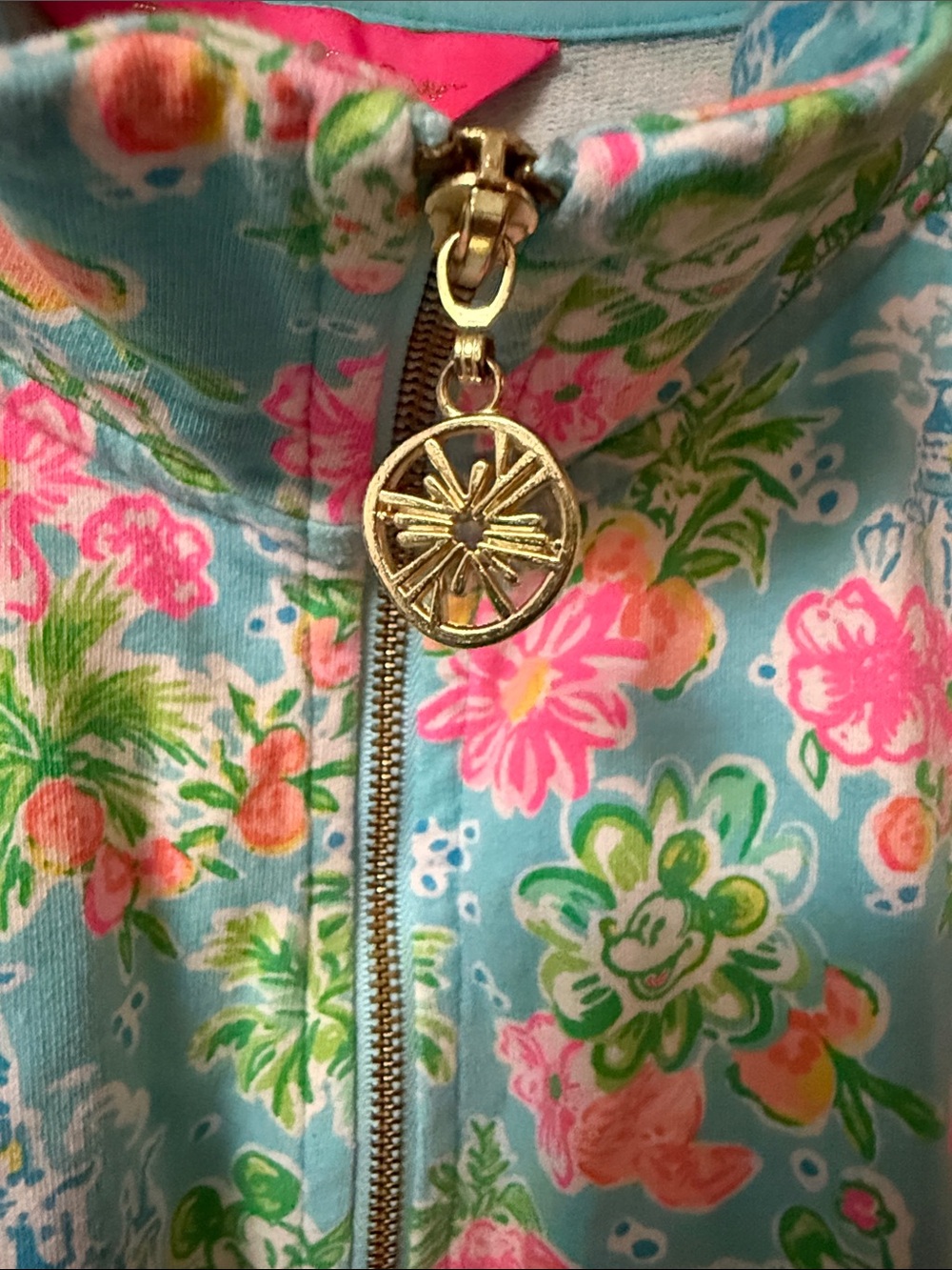 Lilly Pulitzer x Disney Light Blue Floral Half-Zip Pullover - Picture 2 of 6